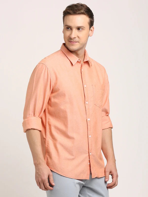 Indian Terrain Men's Regular Fit Full Sleeve Solid Orange Shirt